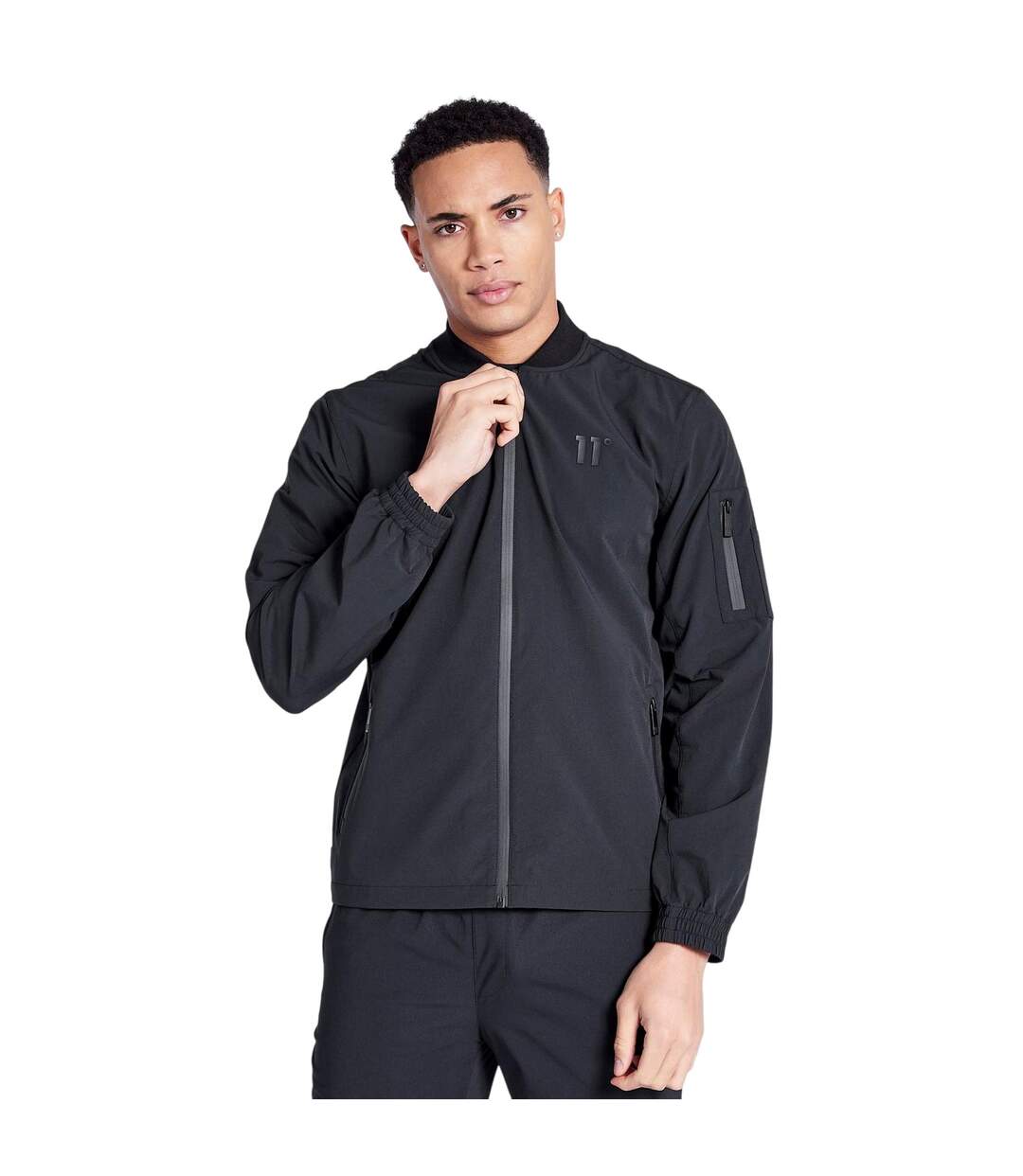 Mens Krypton Logo Full Zip Bomber Jacket Black 11 Degrees-2