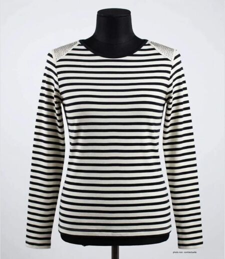MAYFLOWER - TF190E - Tee-shirt femme manches longues rayé avec clous fantaisie