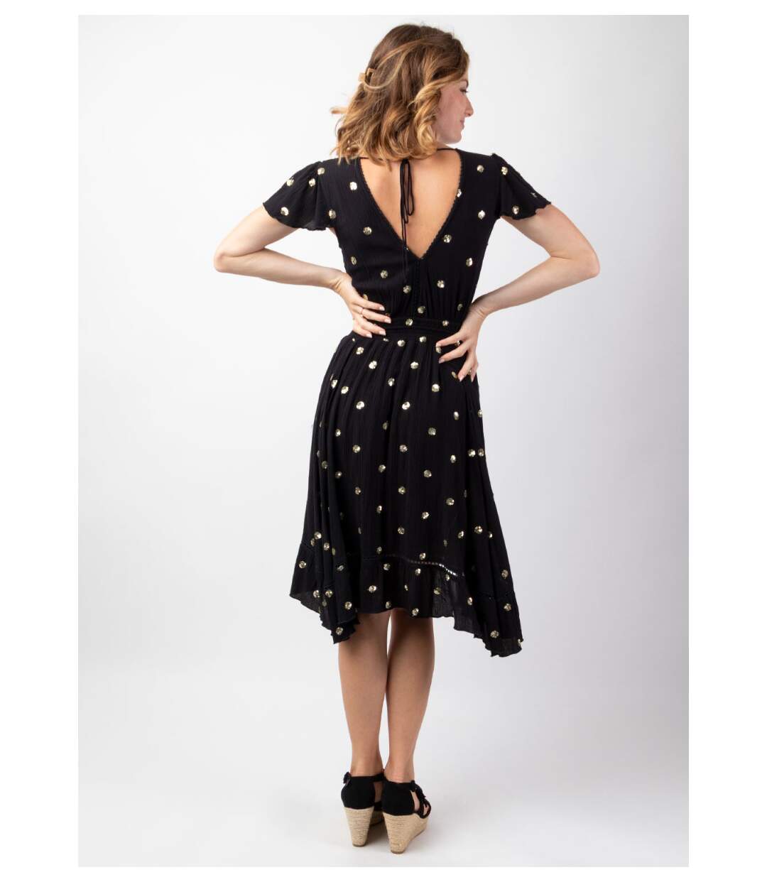 Robe courte à sequins INDIA noire Coton Du Monde