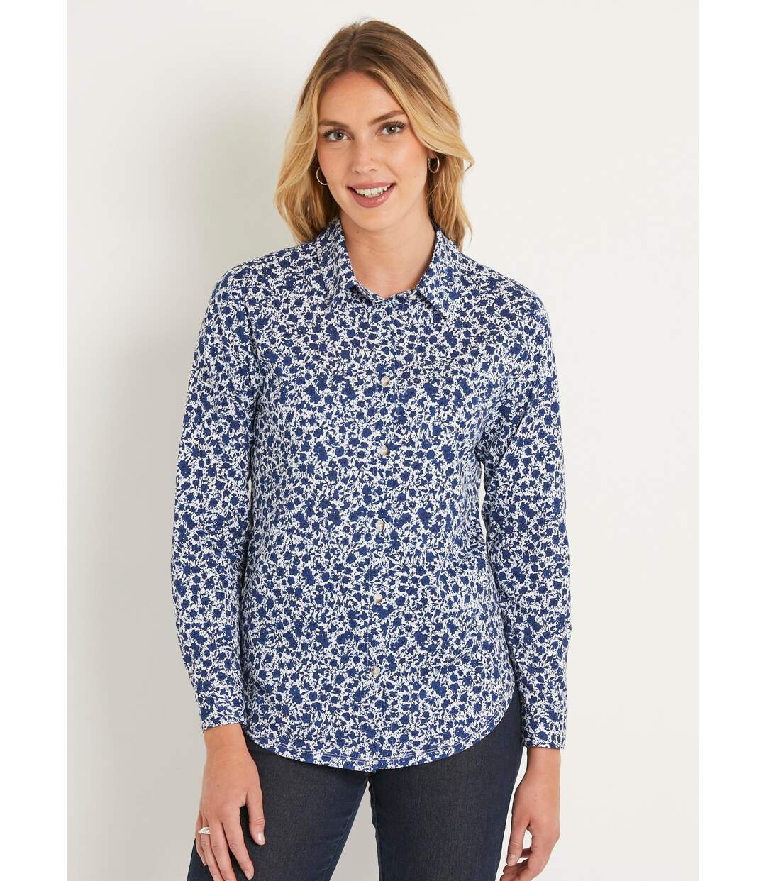 Chemisier droit coton fleuri boutonné-1
