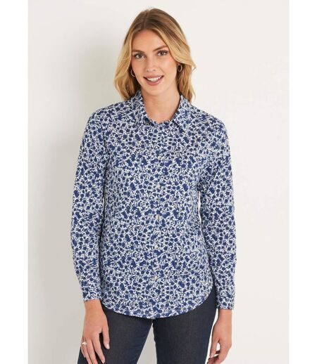 Chemisier droit coton fleuri boutonné