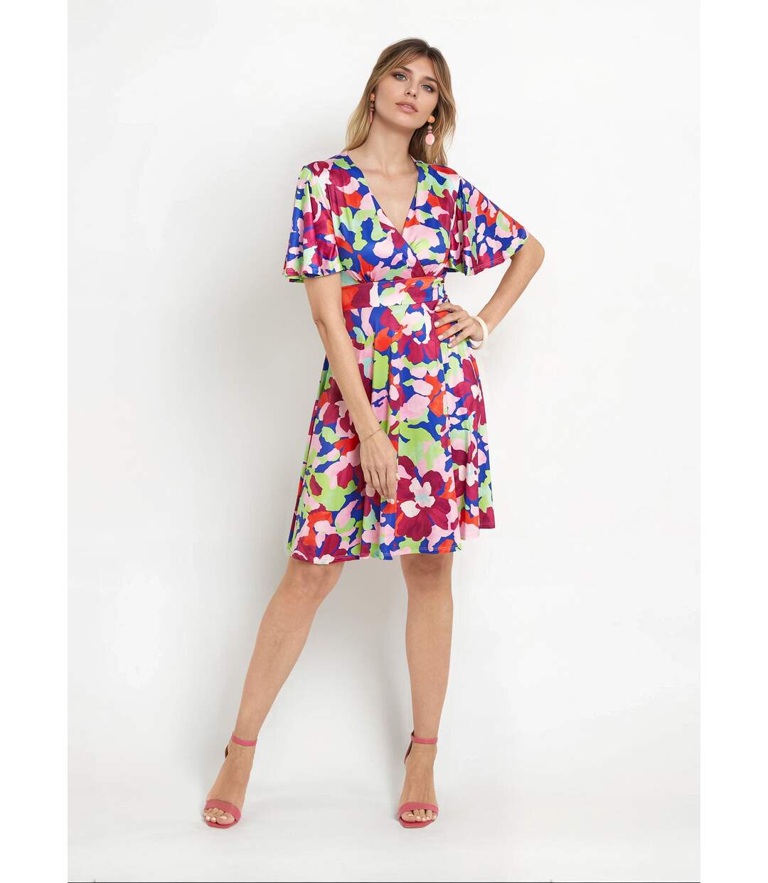 Robe cache-c¿ur manches papillon motif arty-1