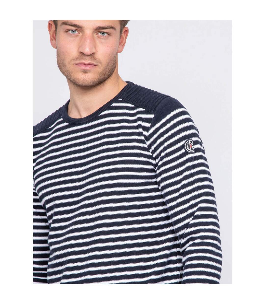 Pull fin col rond rayé coton ADILO-4