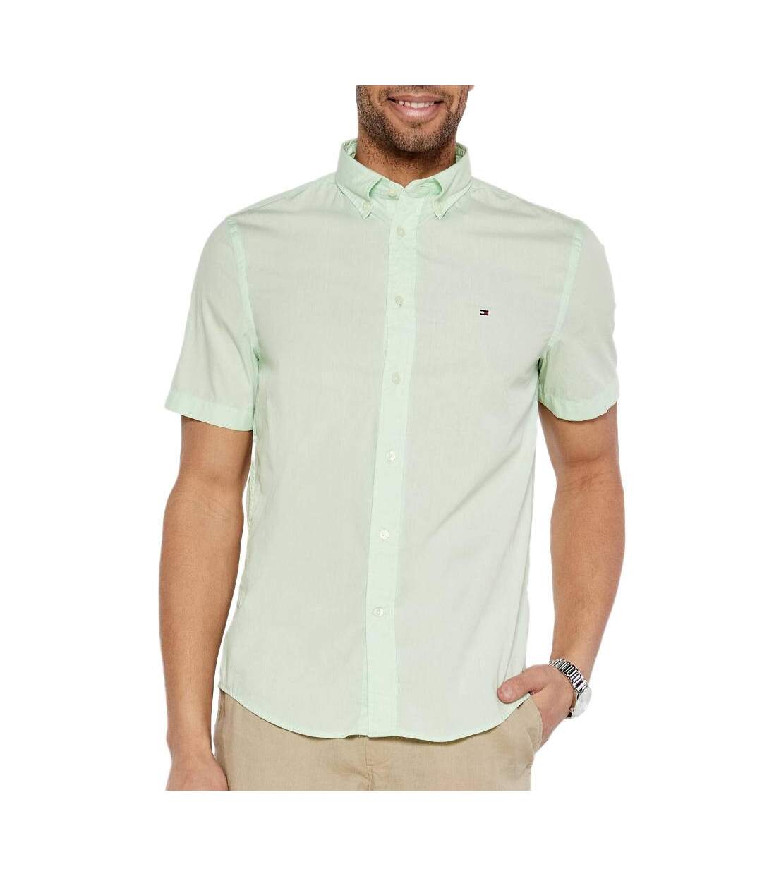 Chemise verte homme tommy hilfiger flex poplins-1