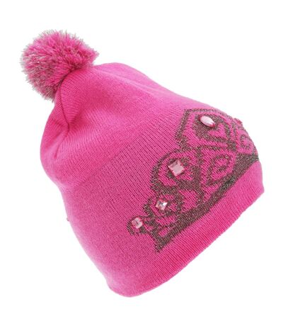 FLOSO Womens/Ladies Tiara Pattern Winter Beanie Bobble Hat (Pink) - UTHA432