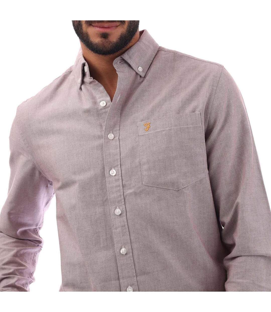 Mens Slim Button-down Shirt Oxblood Farah-4