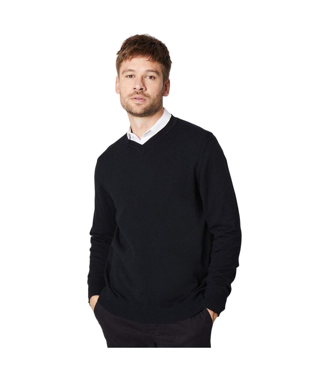 Mens rich cotton v neck jumper black Burton-1