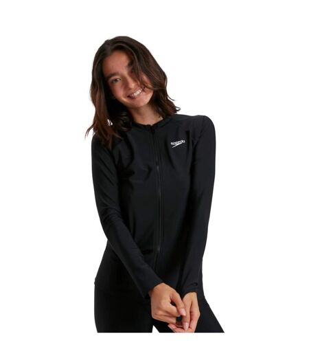 Womens/ladies Zipped Long-sleeved Rash Guard Black Speedo