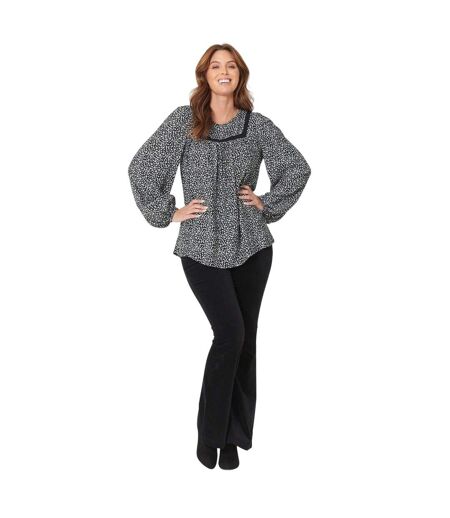 Blouse Manches Bouffantes Motif/style Floral Femme Noir Crème Be You