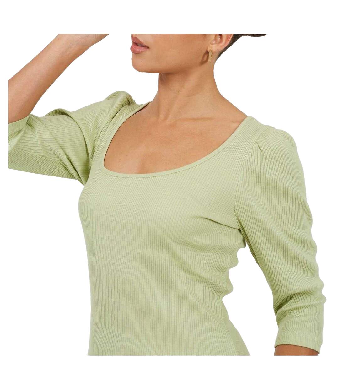 Haut Manches Bouffantes Motif/style Côtelé Femme Vert De Gris Clair Brave Soul-4