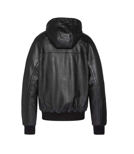 Blousons noir homme schott cuir capuche