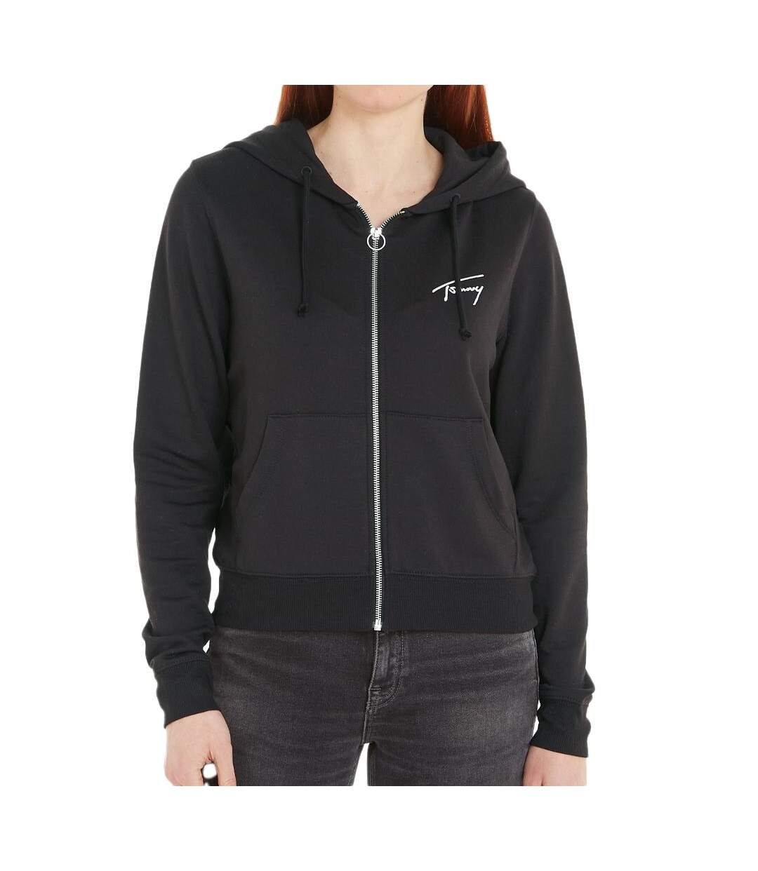 Sweat Zippe Capuche Noir Femme Tommy Hilfiger Signature - S