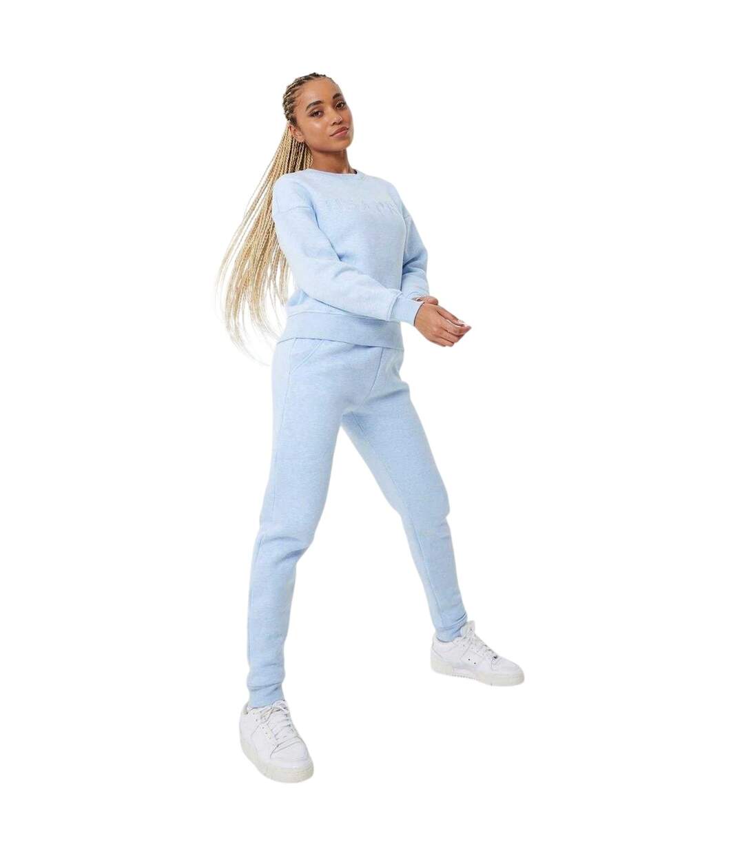 Womens/ladies Cotton Blend Adjustable Waist Classic Joggers Blue Marl USA-1