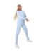 Womens/ladies Cotton Blend Adjustable Waist Classic Joggers Blue Marl USA-1