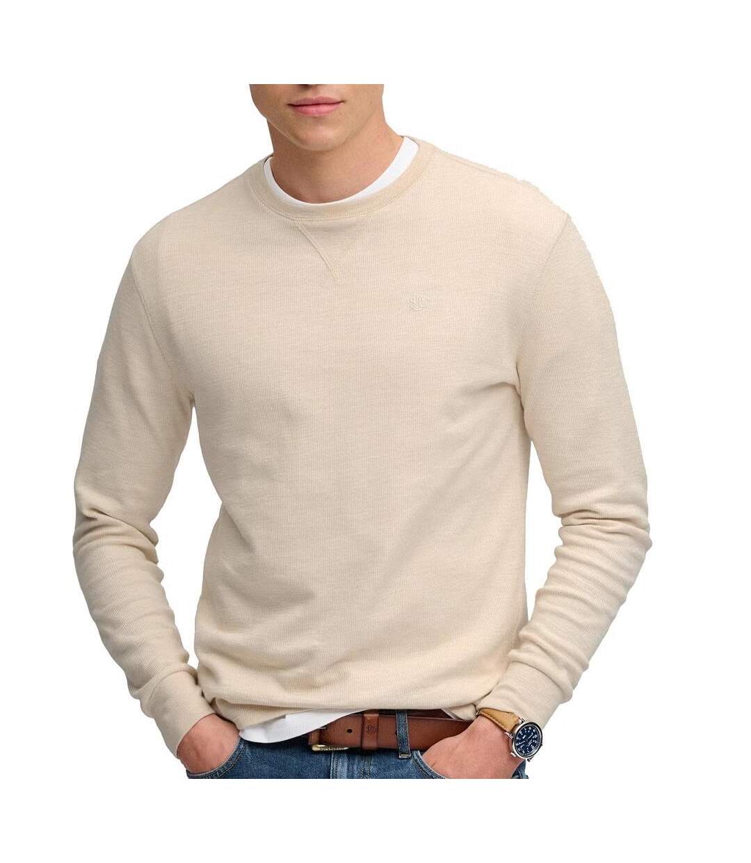 Pull beige homme superdry classic-1