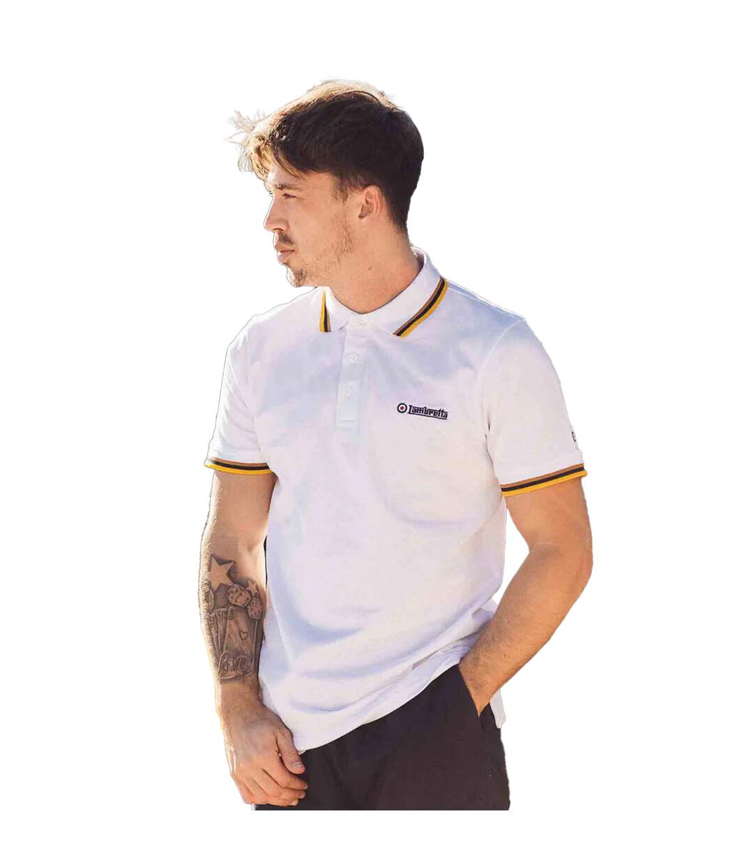 Polo Ss25 Homme Blanc Jaune Or Lambretta-3