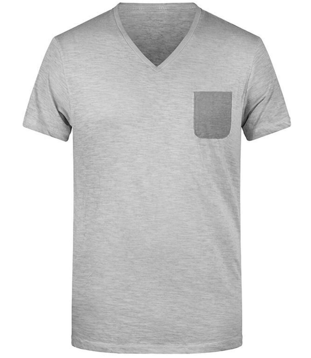 T-shirt bio col V - Homme - 8016 - gris clair-2
