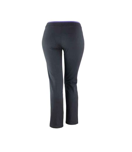 Womens/ladies fitness jogging bottoms black/lavender Spiro