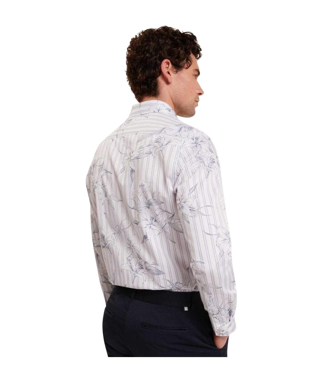 Mens Floral Stripe Long-sleeved Shirt Light Blue Ted Baker-3
