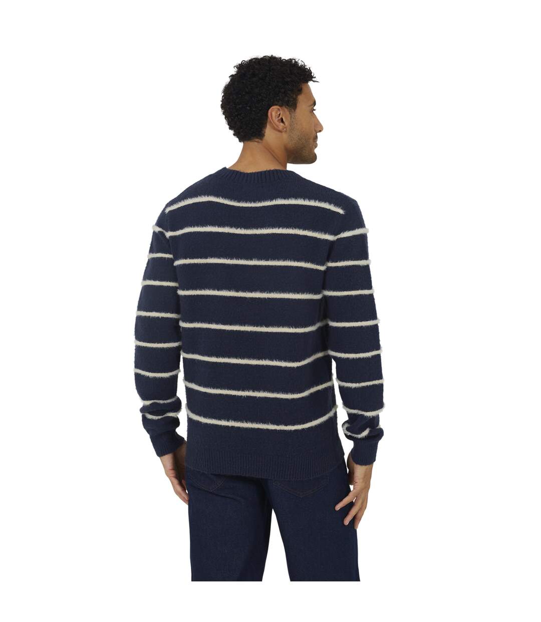 Sweat Manches Longues Motif/style Rayé Homme Bleu Marine Écru Brave Soul-3