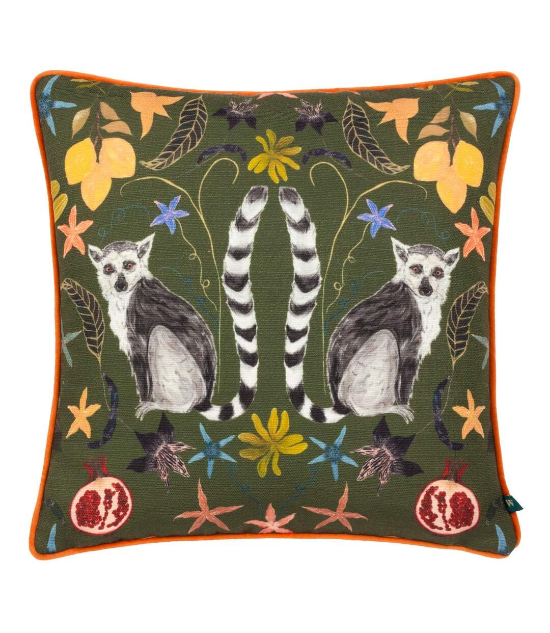 Piped velvet lemur cushion cover 43cm x 43cm emerald Wylder