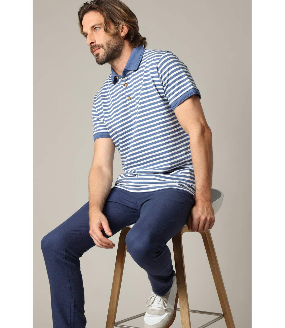 Polo homme coton coupe standard et manches courtes à rayures MAUPITI-2