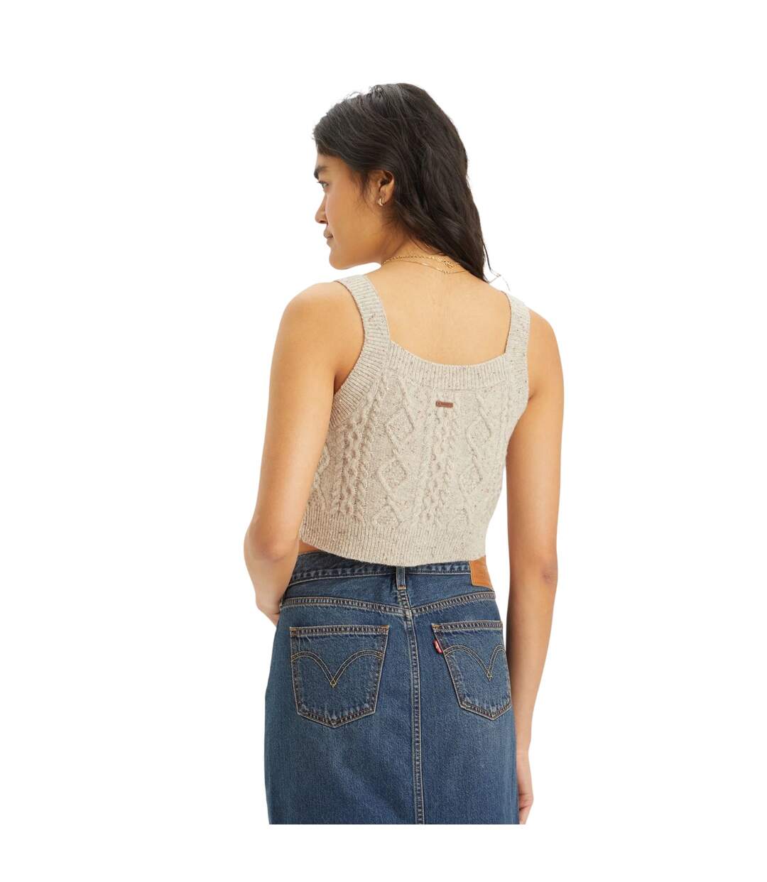 Womens/ladies Cable Knit Cropped Tank Top Oatmeal Heather Levis-3