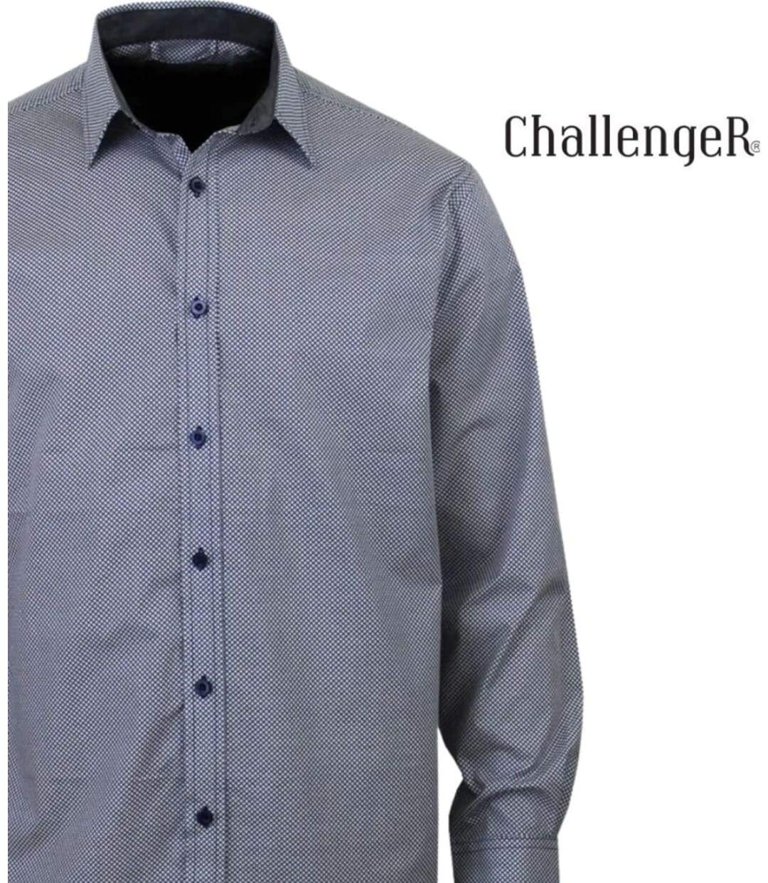 CHALLENGER CH4003 — Chemise à carreaux manches longues marine et blanc : élégance en pur coton et coupe confort-4