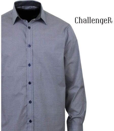 CHALLENGER CH4003 — Chemise à carreaux manches longues marine et blanc : élégance en pur coton et coupe confort