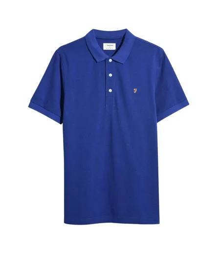 Mens Cotton Short-sleeved Polo Shirt Blue Farah