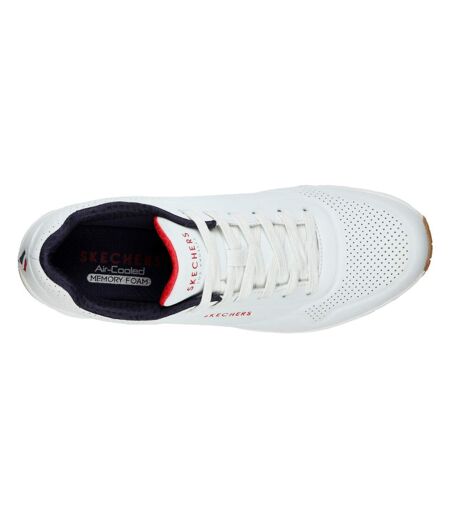 Skechers Mens Uno Stand On Air Lace Up Leather Sneaker (White/Navy/Red) - UTFS7016