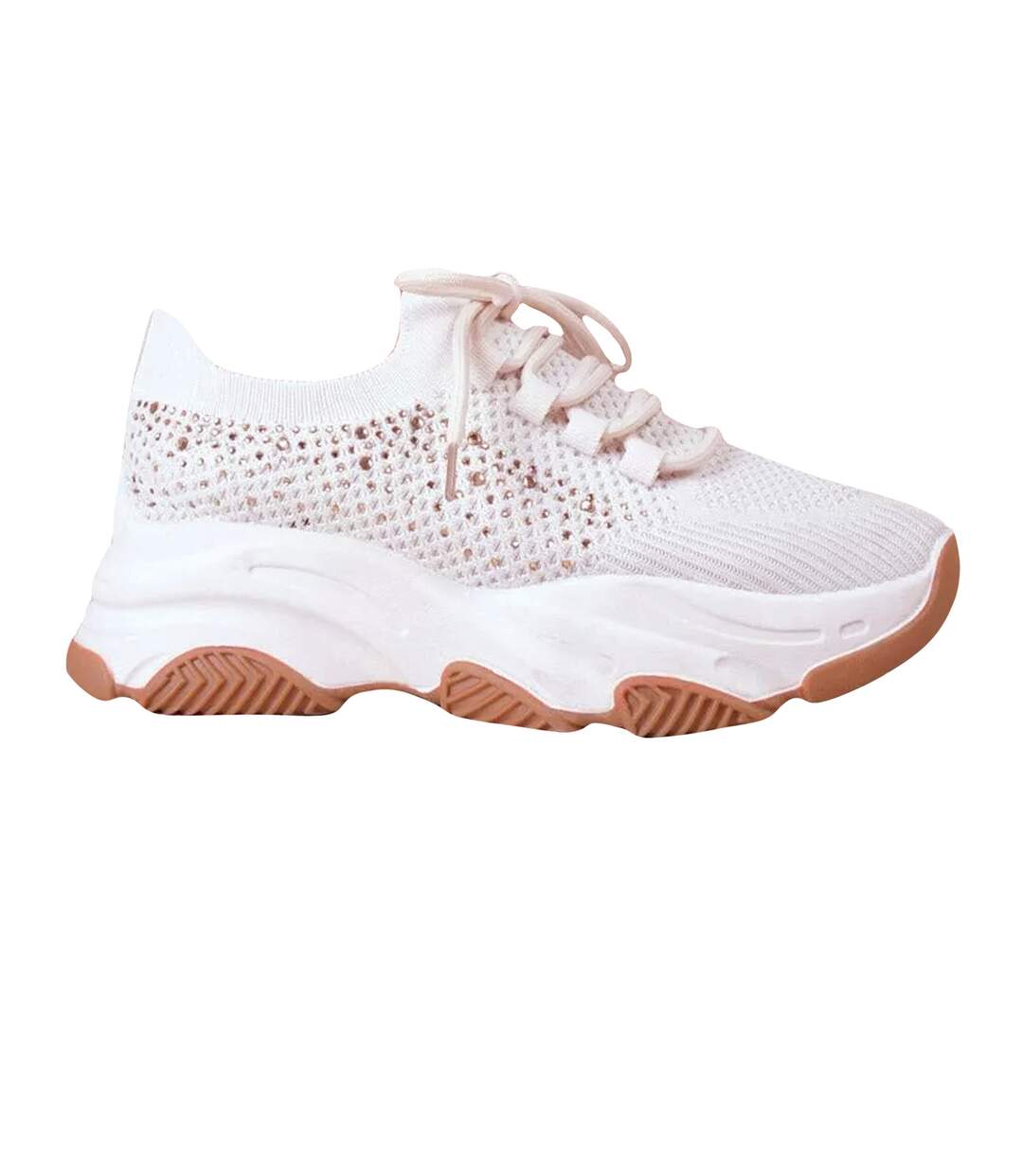 Womens/ladies whisper diamante knitted trainers beige Where´s That From