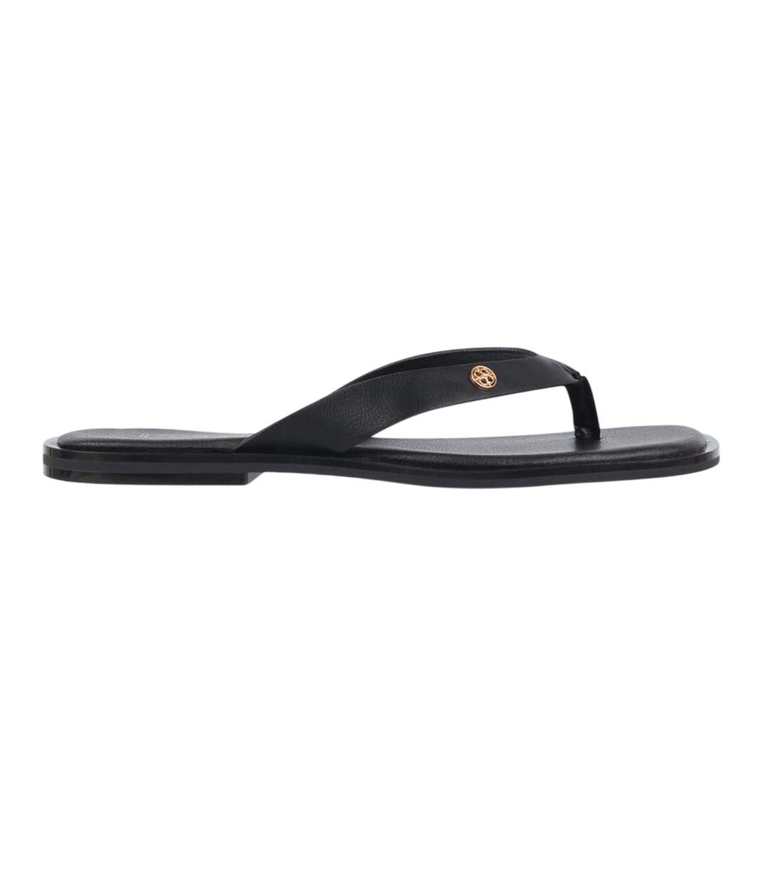 Womens/ladies Toe Post Flat Sandals Black Miso-1