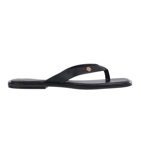 Womens/ladies Toe Post Flat Sandals Black Miso