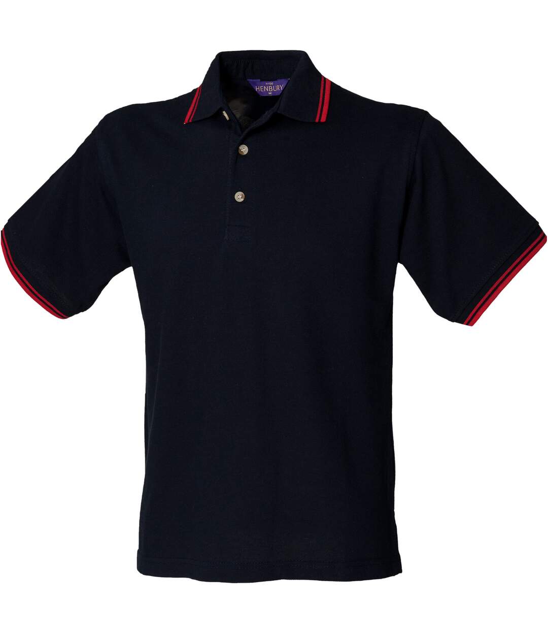 Henbury Mens Classic Tipped Collar & Cuff Polo Shirt (Navy Red tipping)