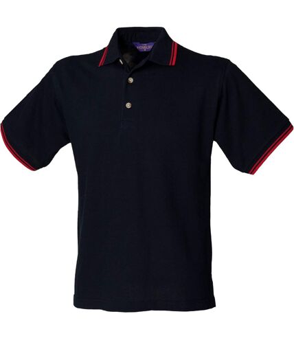 Henbury Mens Classic Tipped Collar & Cuff Polo Shirt (Navy Red tipping) - UTRW620