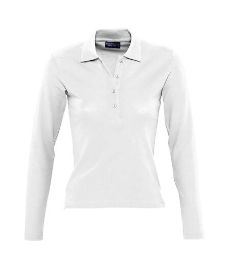 SOLS Womens/Ladies Podium Long Sleeve Pique Cotton Polo Shirt (White)