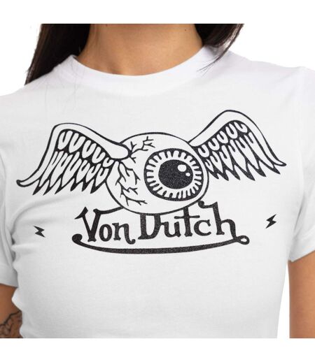T-shirt femme moulant col rond print glitter devant Lucy Vondutch