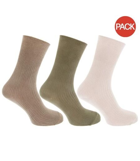 Chaussettes non élastiquées 3 paires homme vert/beige/crème Universal Textiles