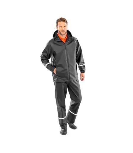 Mens Prism Reflective Tape Pu Recycled Waterproof Jacket Black Result Recycled