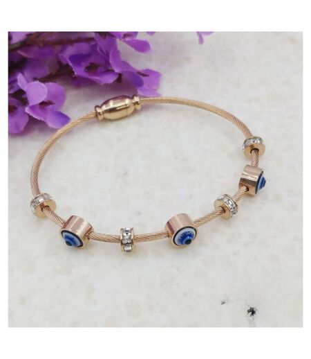 Blue Evil Eye Brass Rose Gold Zircon Magnetic Bangle Bracelet
