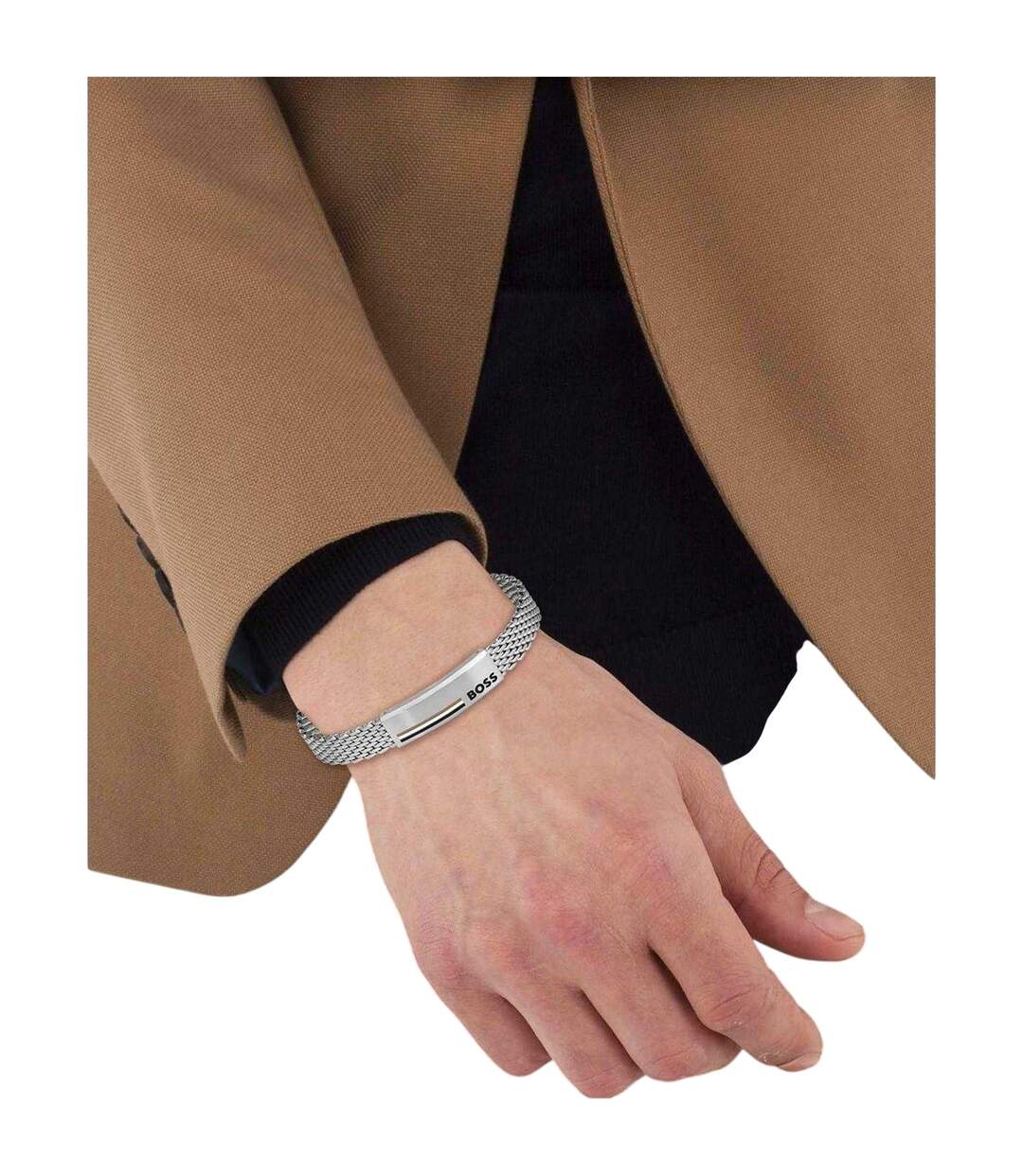 Mens Alen Stainless Steel Mesh Bracelet One Size Silver Boss-2