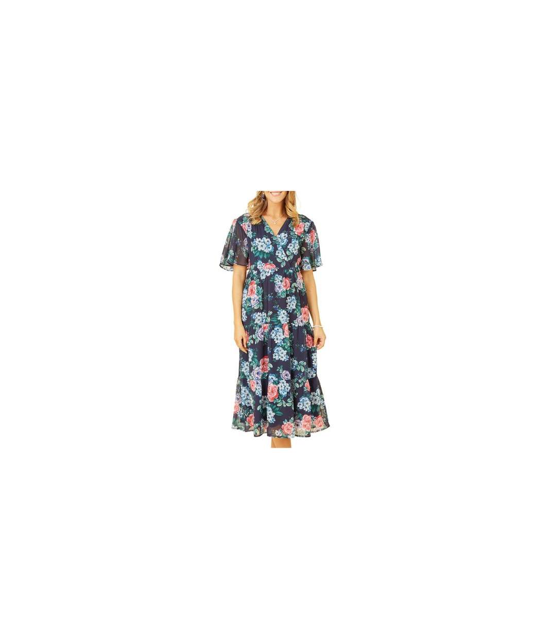 Robe Mi-longue Motif/style Floral Femme Bleu Marine Yumi-1