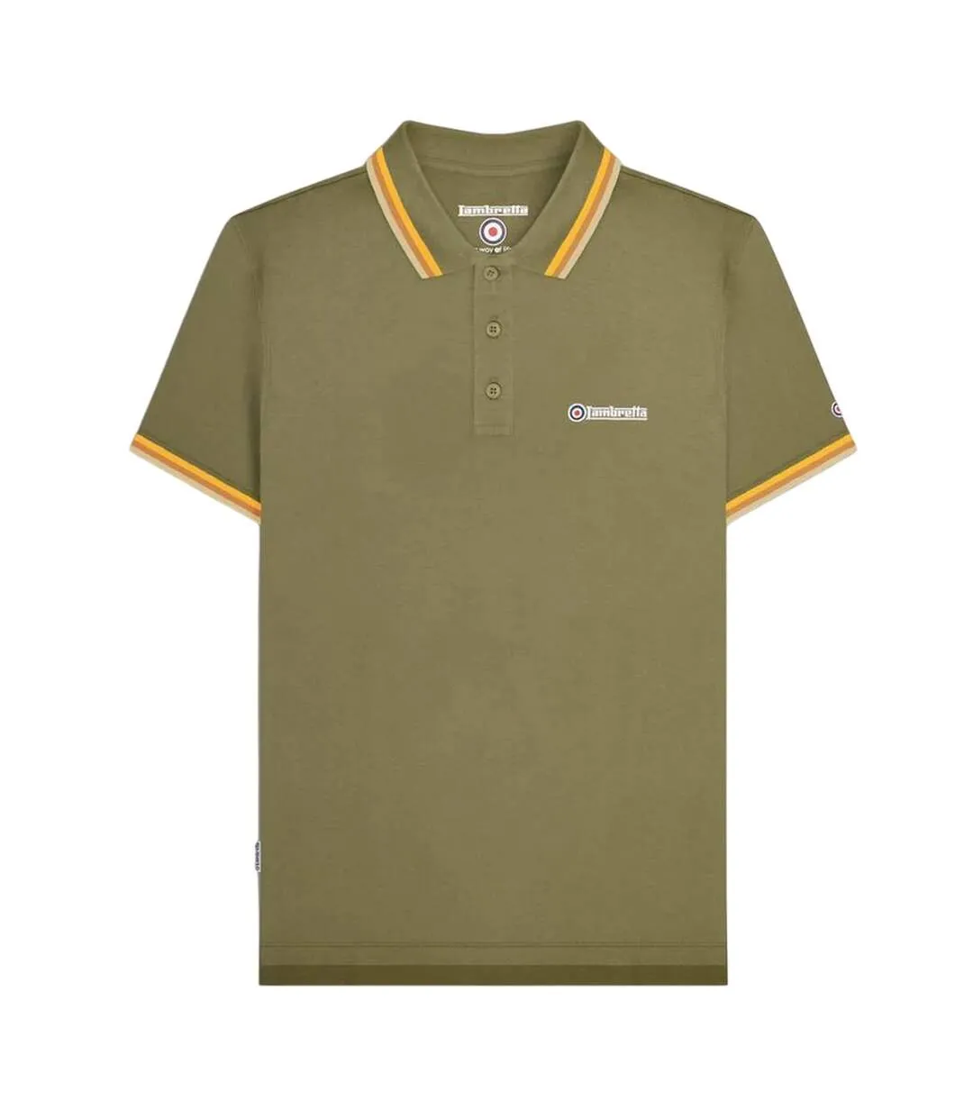 Mens Triple Tipped Polo Shirt Khaki Navy Gold Lambretta-1