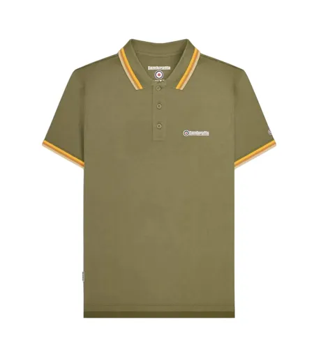 Mens Triple Tipped Polo Shirt Khaki Navy Gold Lambretta