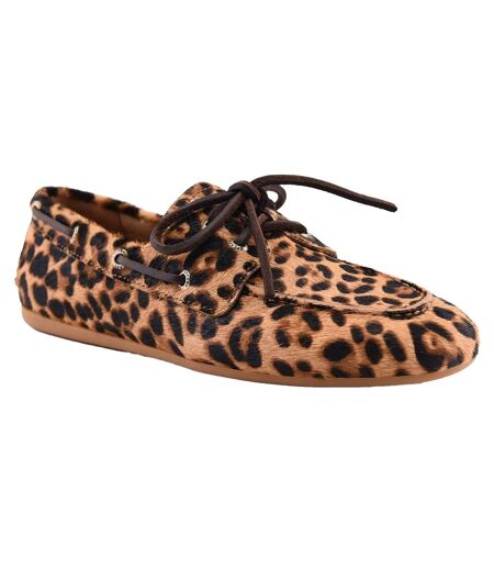 Womens/ladies Leopard Print Boat Shoes Brown Black Sperry