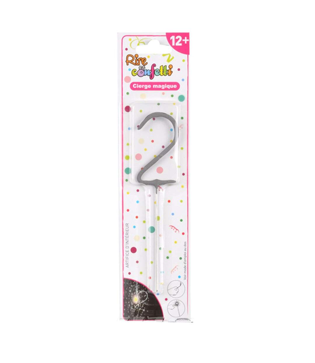 Cierge Magique Chiffre 2 15cm Argent-2