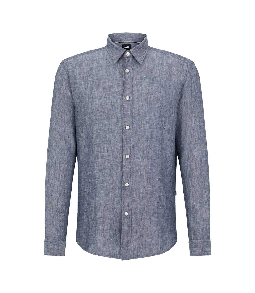 Mens Liam Collared Long-sleeved Shirt Dark Blue Boss-1
