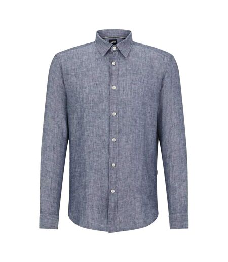 Mens Liam Collared Long-sleeved Shirt Dark Blue Boss