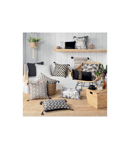 Coussin Déco à Pompons Tosane 45x45cm Noir